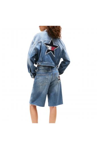 Tommy Hilfiger Girl Back Logo Cropped Oversized Denim Jacket