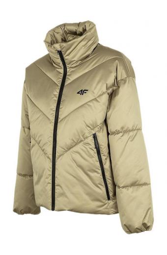 4F Κοντό Γυναικείο Puffer Μπουφάν για Χειμώνα Μπεζ