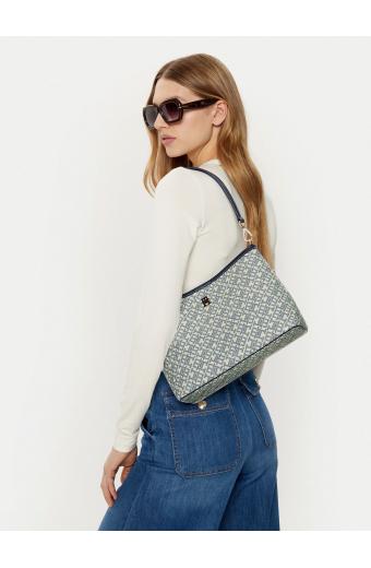 Tommy Hilfiger Δερμάτινη Γυναικεία Τσάντα Ώμου Μπλε