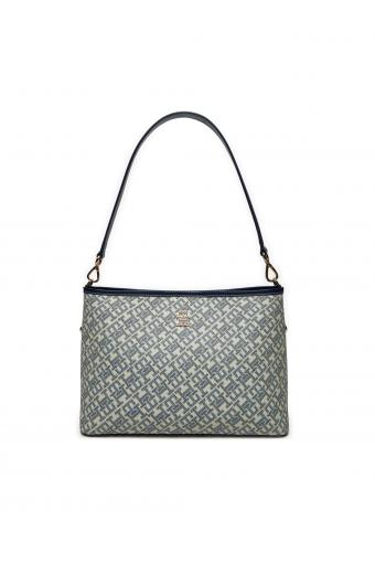Tommy Hilfiger Δερμάτινη Γυναικεία Τσάντα Ώμου Μπλε
