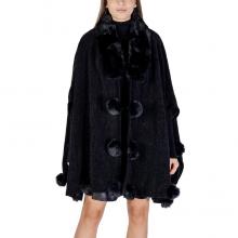 Morgan De Toi Poncho with pom-poms Μαύρο