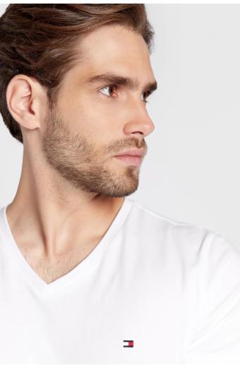 Tommy Hilfiger Ανδρικό T-shirt Κοντομάνικο με Λαιμόκοψη Τύπου V Λευκό