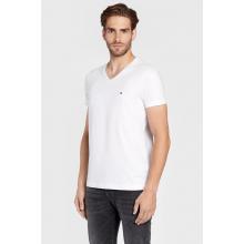Tommy Hilfiger Ανδρικό T-shirt Κοντομάνικο με Λαιμόκοψη Τύπου V Λευκό