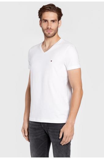 Tommy Hilfiger Ανδρικό T-shirt Κοντομάνικο με Λαιμόκοψη Τύπου V Λευκό