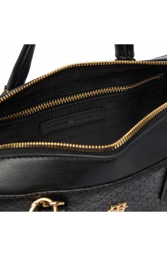 Tommy Hilfiger Δερμάτινη Τσάντα Ώμου Μαύρη